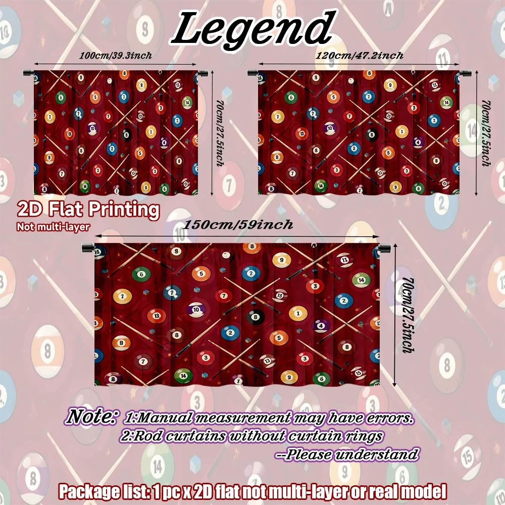 2D flat 1pc Home short curtains Billiards Balls and Cues Digital printing Suitable for kitchen cabinets and shoe cabinets,