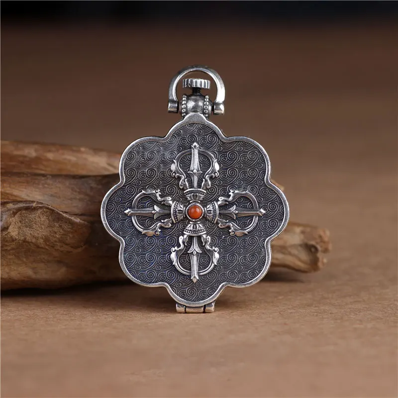 Alloy Photo Box pendant Lotus Auspicious Hanging ornaments Retro Locket Jewelry Necklace Accessories