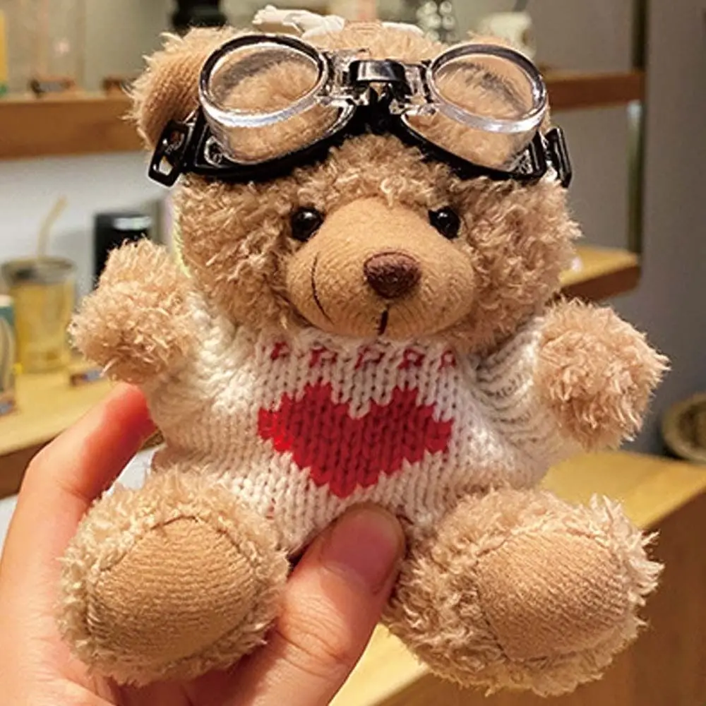 Kawaii Brille Pilot Bär Schlüsselanhänger Perle Glocke Plüsch Bär Schlüsselanhänger Hängendes Seil Puppenkleidung Stofftier Anhänger Tasche