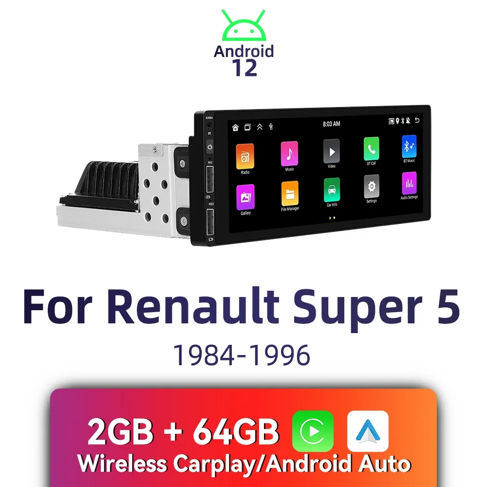 

1Din радио Android автомобильный мультимедиа для Renault Super 5 1984-1996 6,86 "экран стерео головное устройство Carplay Android авторадио GPS