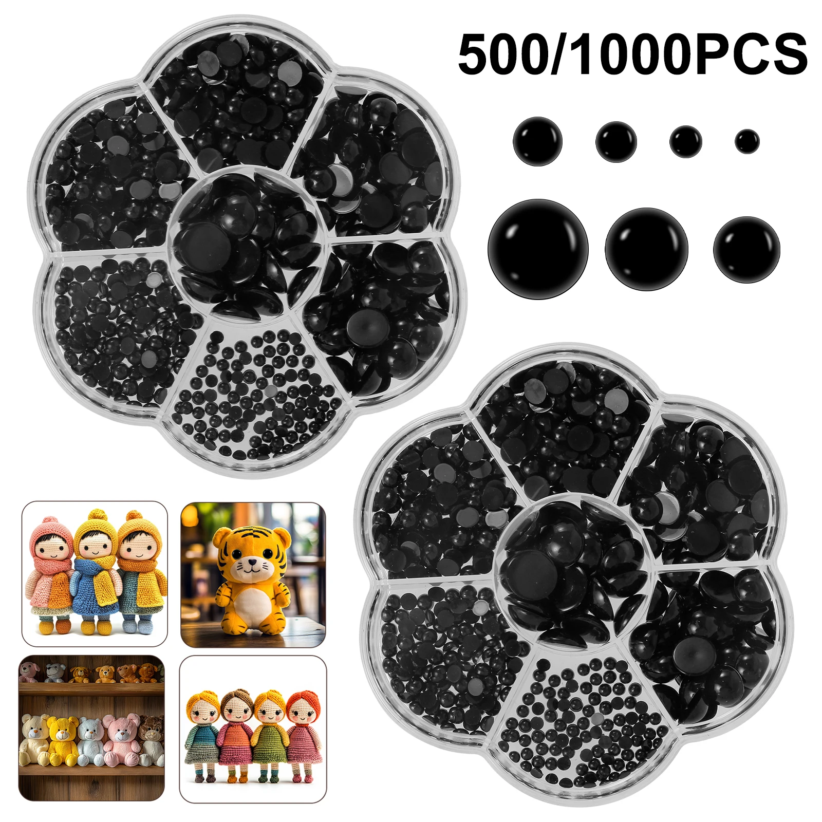 500/1000Pcs Safety Resin Doll Making Eyes Set for Plush Toy Multiple Sizes Button Eyes DIY Crochet Stuffed Animals Toy Bear Eyes