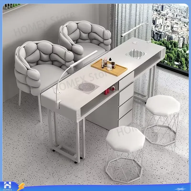 White Manicure Table with LED Light and Built-in Vacuum Cleaner Professional Nail Desk for Beauty Salon Furniture Dust