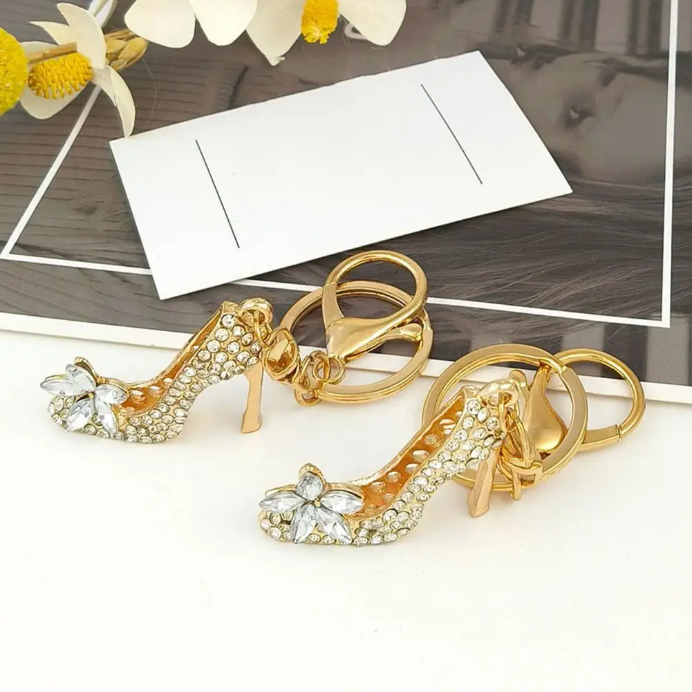 High Heels Shoes Keychain Zinc Alloy Keychain Sparkling Rhinestone High Heels Keychain Flower Shoe Charm for Car for Her