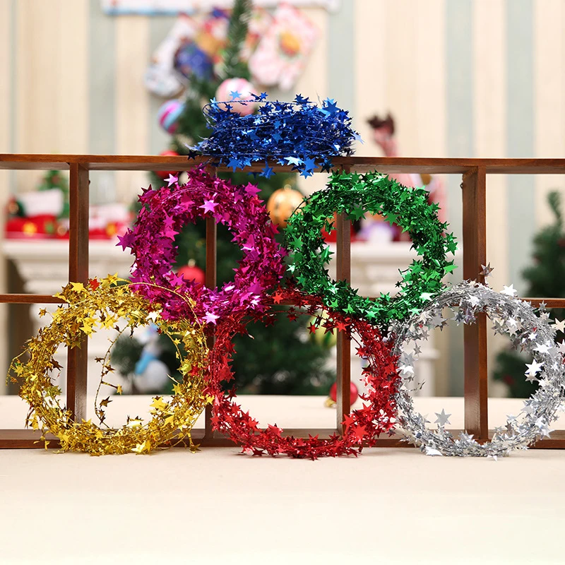 New 7.5meters Gold Silver Stars Wire Garland Tinsel Star Rattan Xmas Tree Decoration DIY Home Wedding Birthday Christmas Part