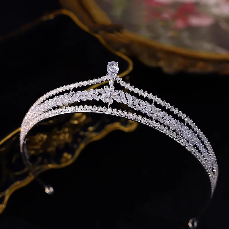 Princess Bride Crowns Tiaras For Wedding Headdress CZ Zirconia Bridal Crown For Birthday Party Girl Prom Hair Jewelry Headpiece