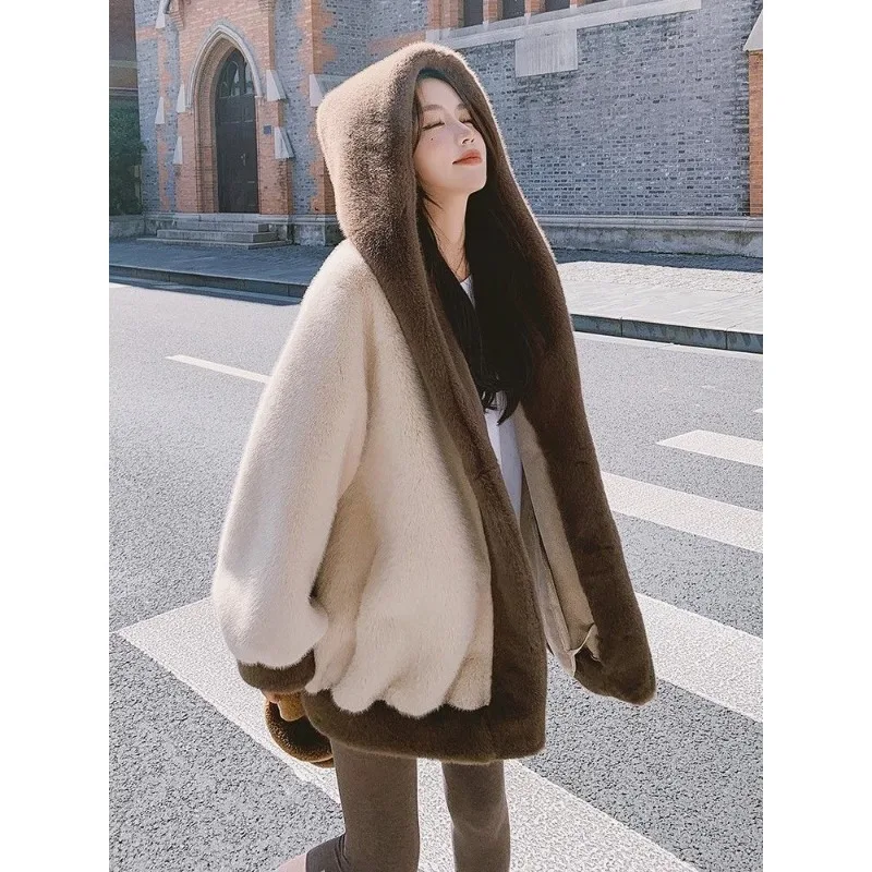 Korean Version Lazy Wind Imitation Mink Velvet Fur Coat Female Winter New Thickening Type Winter Coat Fluffy Padded Coat