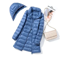 Vestes matelassées en duvet de canard à capuche pour femmes, manteau portable, double fermeture éclair, parkas coupe-vent, poignées amovibles, 0-10 ℃, 7XL, automne, hiver, 2024