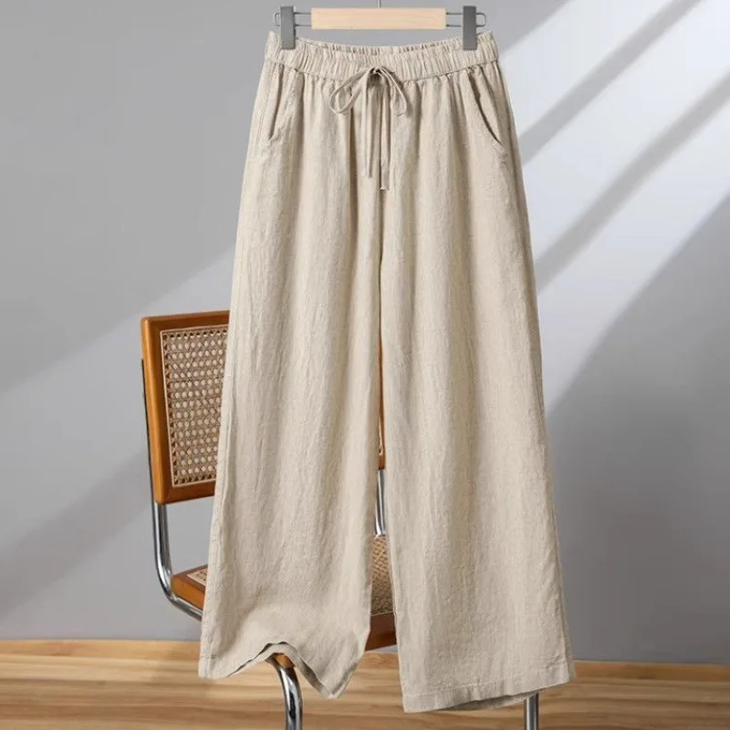 

Women Wide Leg Pants Solid Drawstring Loose Spliced Casual Pockets Long Pant Sporty Ankle Length Trousers Straight Capris Summer
