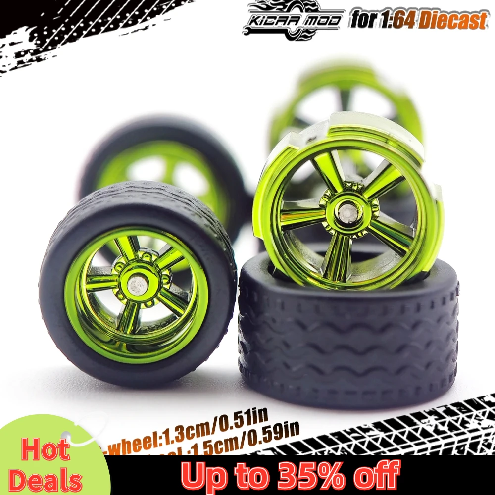 1/64 Electroplating Model Car Wheels with Detachable Tires Large Size Refitting Parts for Hot Wheels Matchbox D:13mm+15mm 1 Set