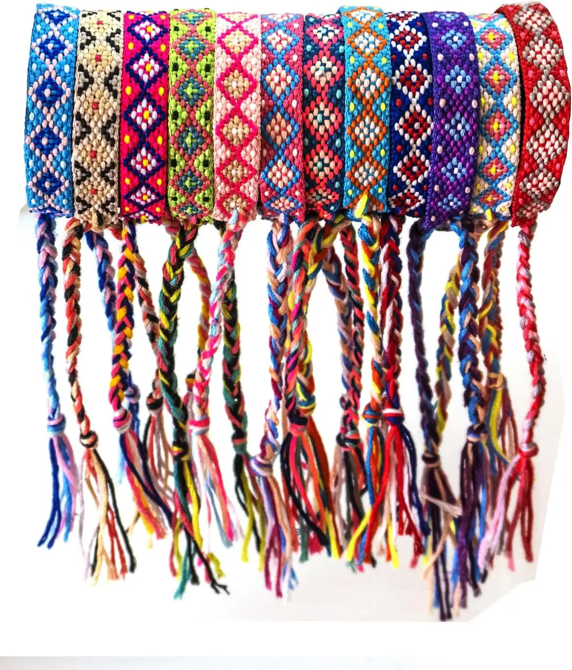 12 pack Nepalese woven friendship bracelet with sliding closure design, suitable for women, girls, and men, adjustable