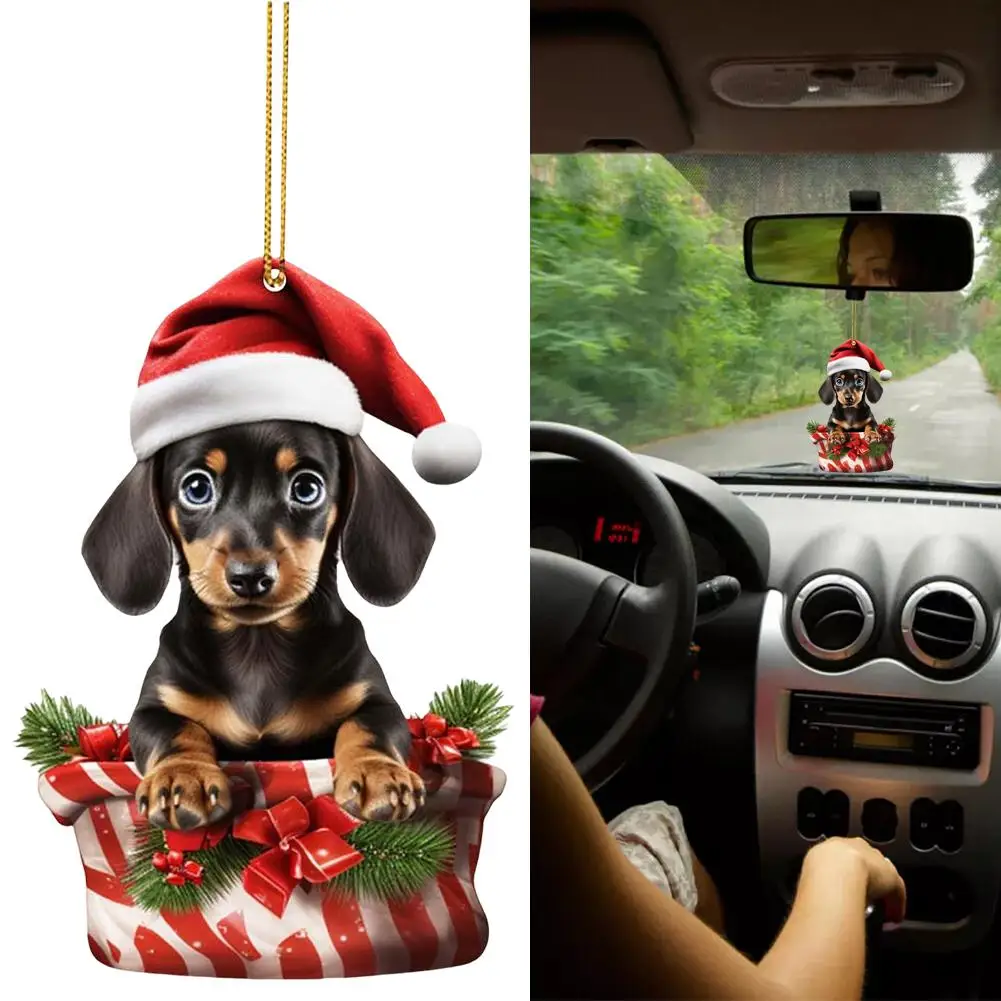 Cartoon Cute Dog Christmas Ornaments Fun Dachshund Decoration Graphic Dog Hanging Tree Home Xmas Pendant Car Decor Design Y0C2