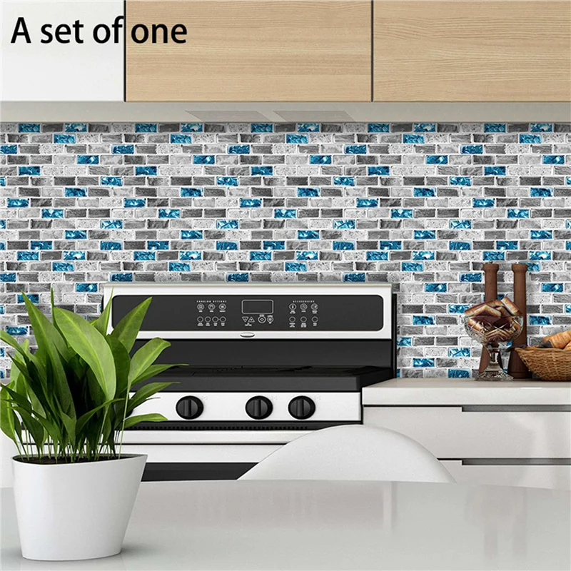 

6X Vivid Tiles Blue Peel And Stick Tiles 3D Brick Effect Waterproof Kitchen Backsplash Decor Self Adhesive Wallpaper