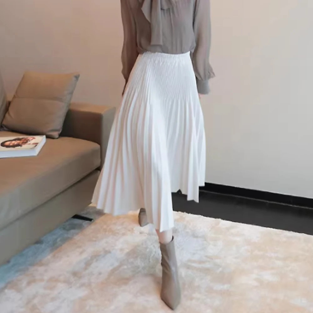 

European Station High Waist Half Skirt Women's Spring and Autumn New Hepburn Light Luxury Versatile Mid length pleated skirt