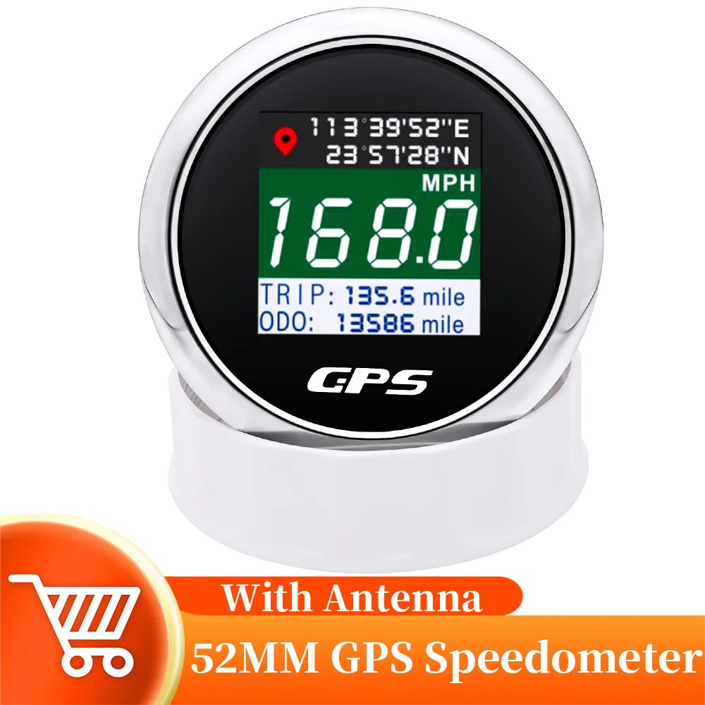 

52mm GPS Speedometer Odometer TRIP Display 999 Mph Knot Km/h Adjustable Digital LCD Speed Gauge 52MM Holder For Car Boat 12/24V