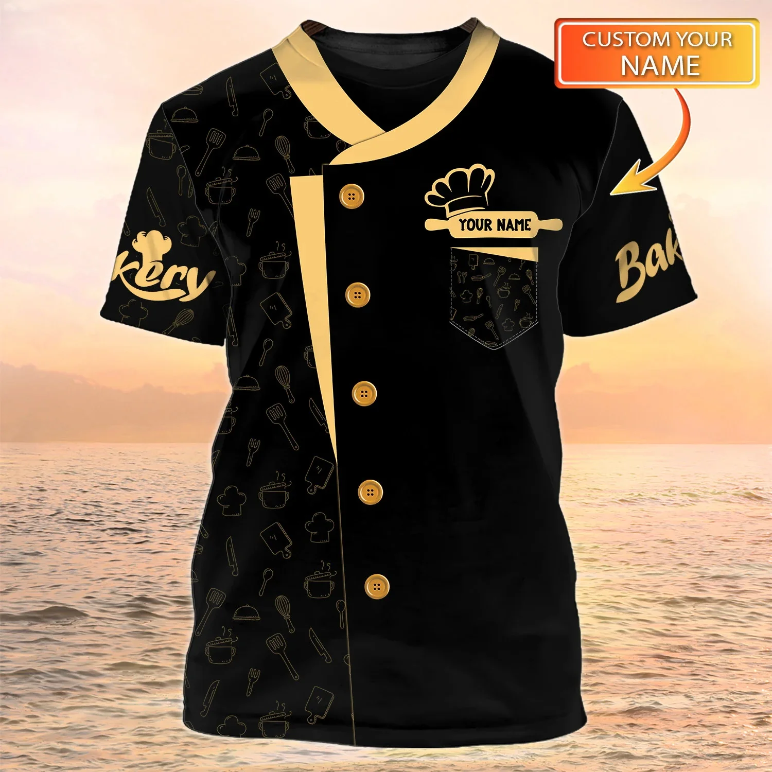PLstar Cosmos Newest Summer Men‘s T-shirt Pastry Chef / Baker Custom Name 3D Printed t shirt Unisex Casual Bakery Uniform DW97