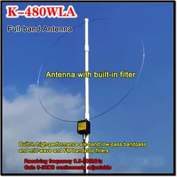 K-480WLA MW/SW/FM/Airband /UHF /VHF 0.5MHz-500MHz pełna pętla antenowa antena o krótkiej fali mała pętla + filtr