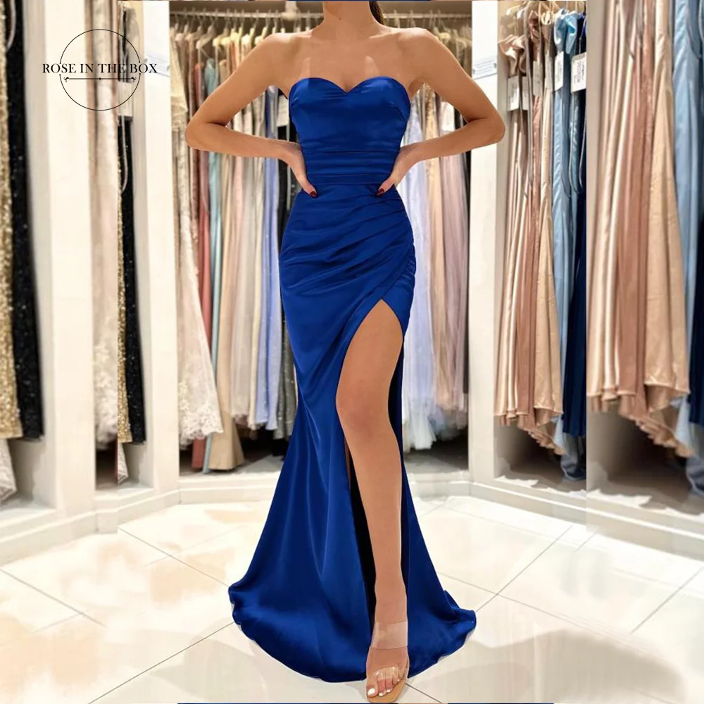 Simple Royal Blue Mermaid Prom Dresses For Women 2025 Elegant Long Satin Split Evening Party Gowns Customized Robes De Soirée