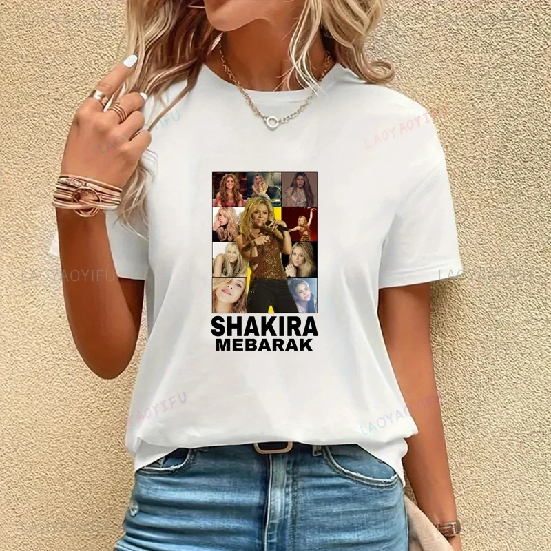 

Famous Singer Shakira Classic Poster Women's Fashion Shirt, Everyday Casual Clothing, New Cotton Women's Short-sleeved T-shirt