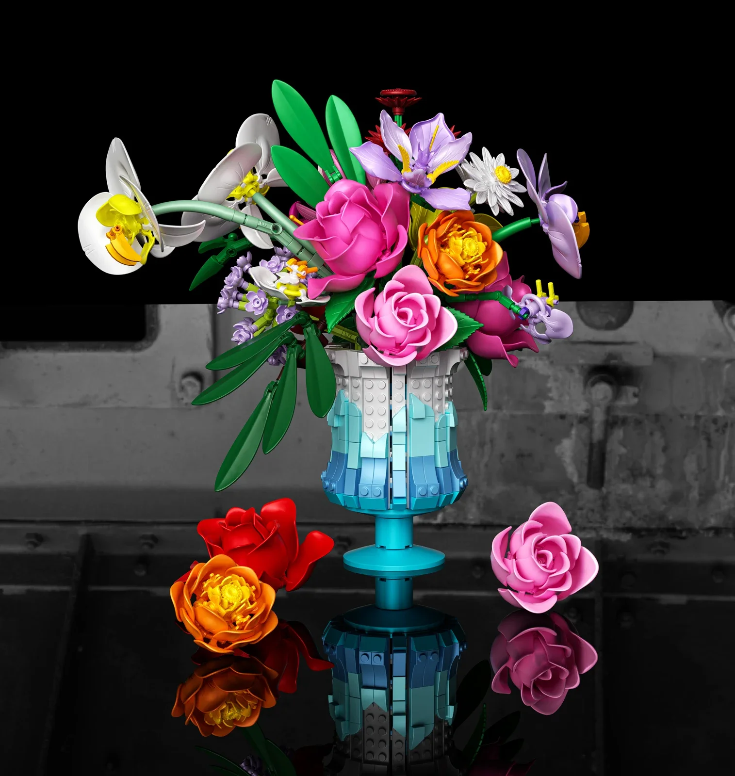 

956 шт., ваза с розами, строительный комплект, сделай сам, искусственный цветочный букет, модель блоки в сборе, детские игрушки, рождественские подарки, орнамент 11008