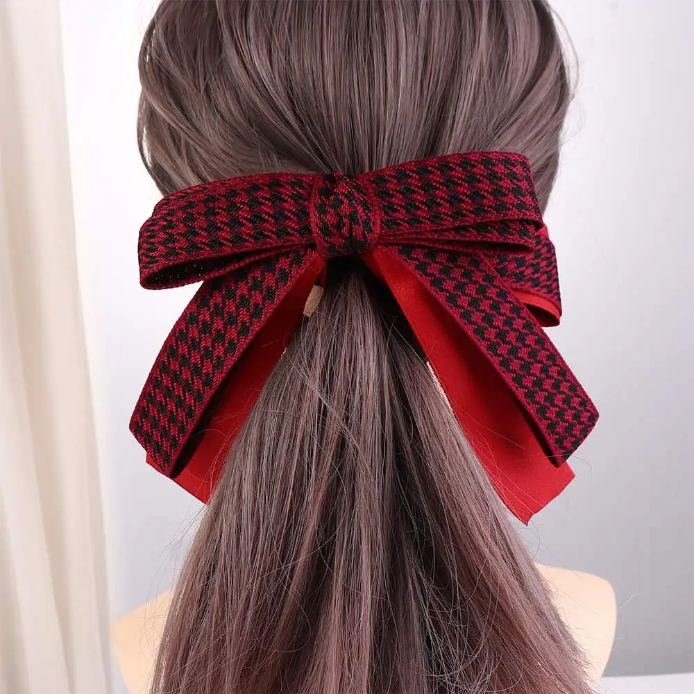 Retro Cute Vertical Clip Colth Wome Hair Claw Houndstooth Korean Style Hair Clip Banana Hair Clip Bow Headwear Girls Hairpin