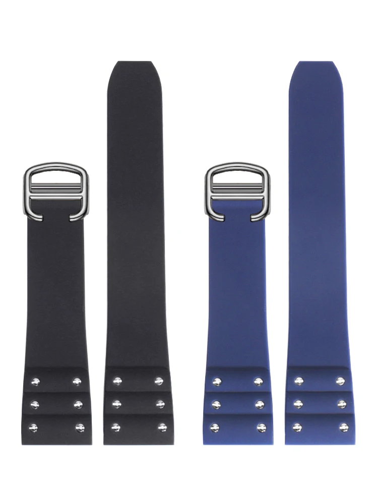 For Cartier Santos 100 Watch Band - 21mm Blue/Black Silicone Rubber Strap - Waterproof Replacement Strap for Santos Series