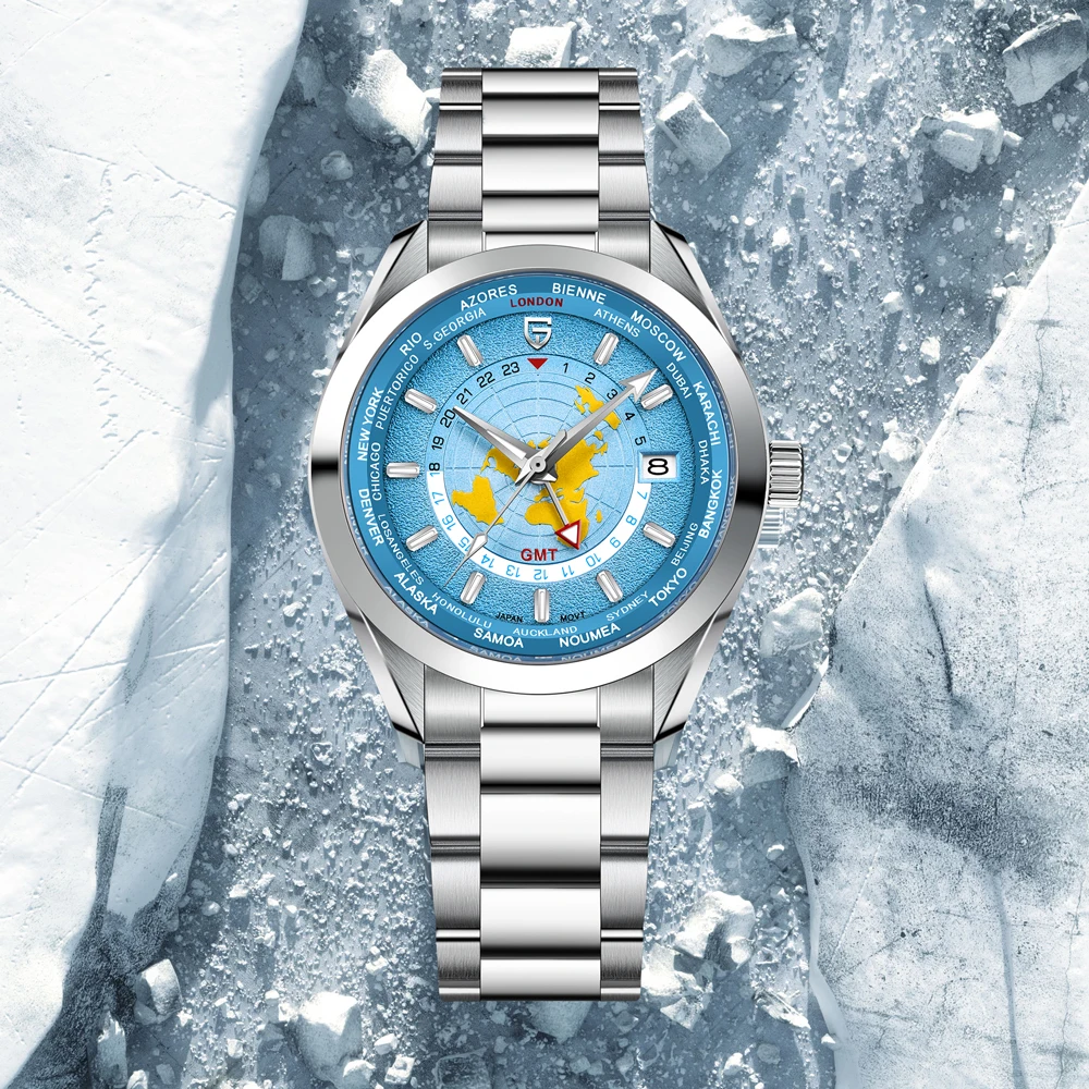 PAGANI DESIGN-reloj automático de lujo para hombre, mecánico, doble zona horaria, diseño de mapa, Japón Movt 316L, totalmente de acero, novedad de 2026