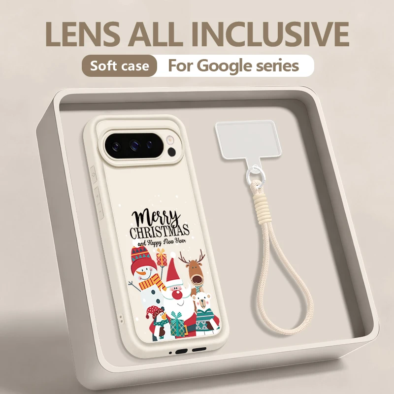 الحبل قضية الهاتف لجوجل بكسل 10 9 8 7 برو 8A 7A بكسل 9 10 برو XL عيد ميلاد سعيد نمط لينة سيليكون شريط للرسغ غطاء