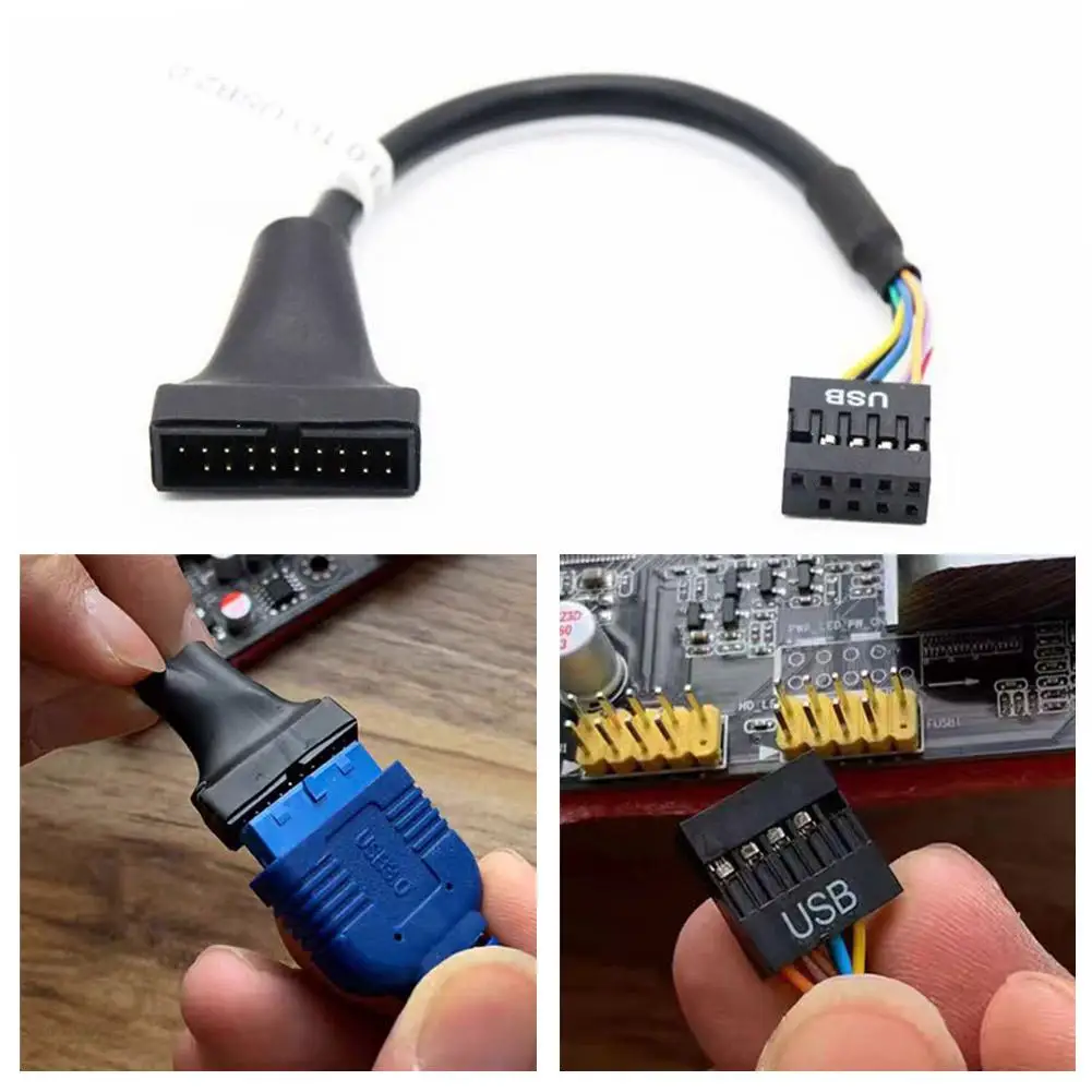 USB 3.0 to 2.0 Cable 20Pin to Dual Front Panel Adapter Cable Internal 19Pin Header Converter Lightweight Flexible PVC Extension