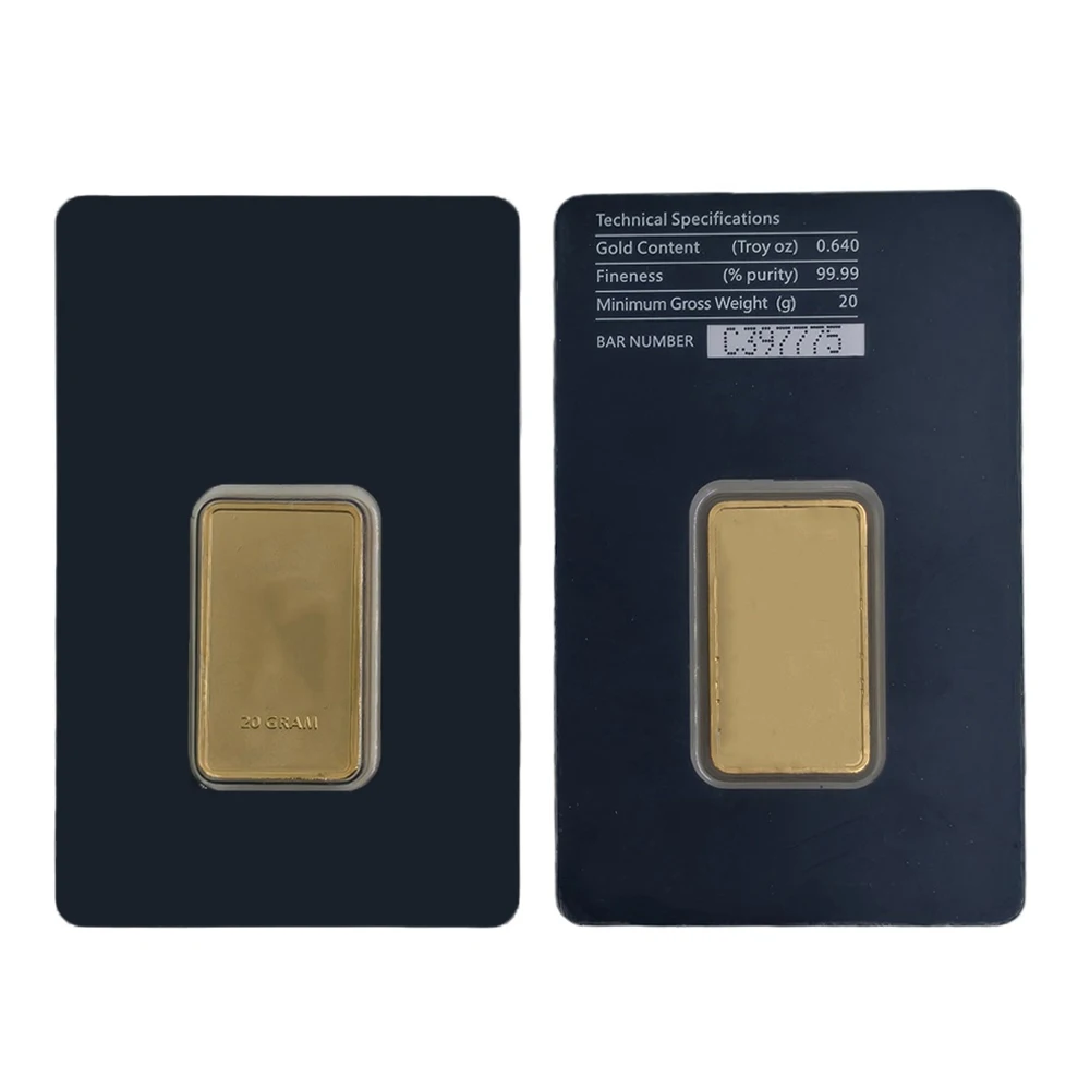 Niet-magnetische vergulde gouden staaf, goudbar, APMEX, met verschillende serienummers, in verzegelde verpakking, voor verzamelaars.