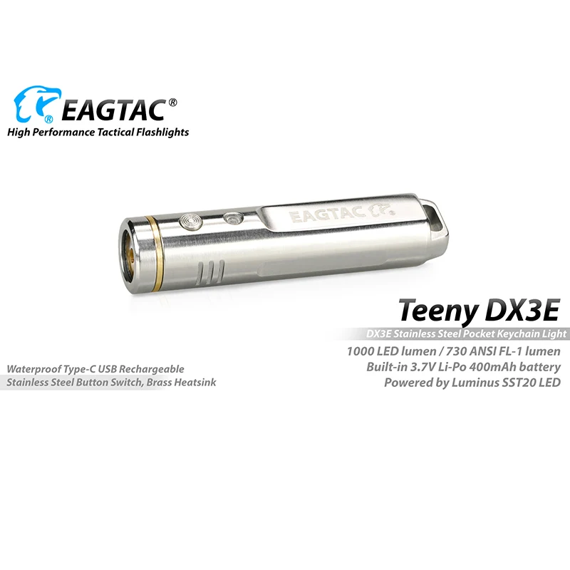 EAGTAC SS Teeny DX3E 1000 Lumen SST20 CRI95 USB Type C Rechargeable LED Flashlight Keychain Buckle