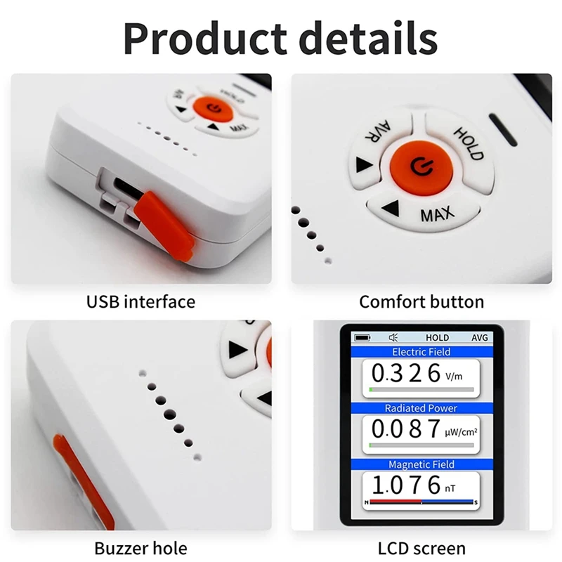 EMF Meter 3In1 Rechargeable Electromagnetic Field Radiation Detector With LCD Screen Alarm For EF RF MF Radiation Dosemeter