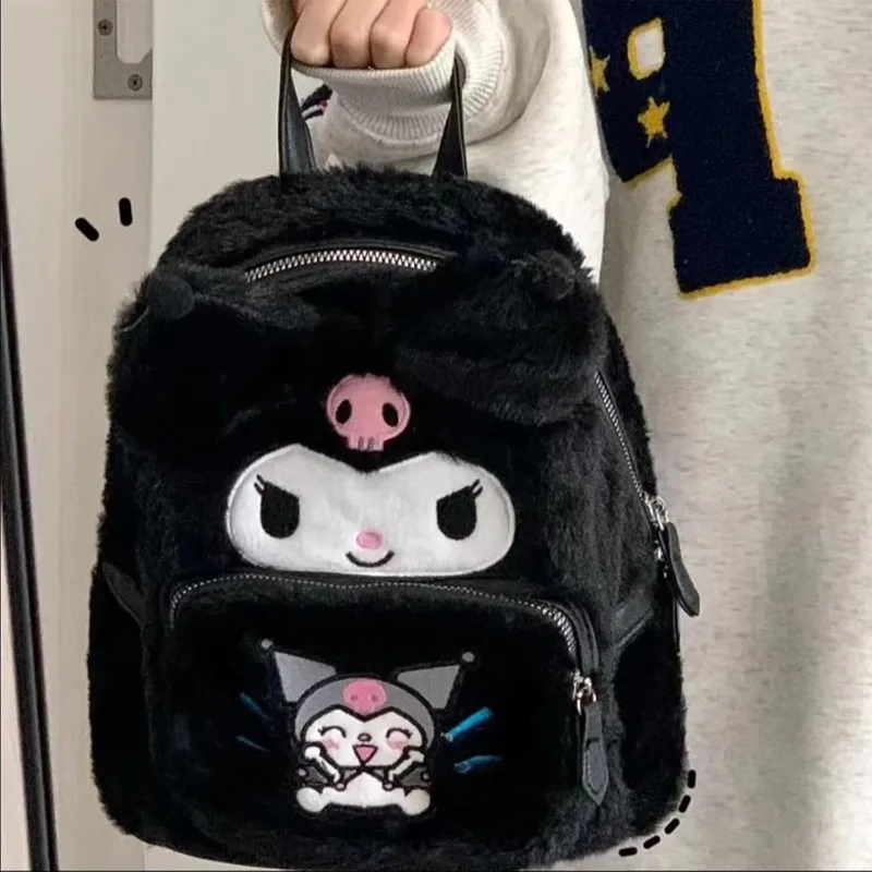 Sanrio Kawaii Backpack Cute Plush Schoolbag Cartoon Fashion Bag Plush Backpack Mini Hairy Pupil Backpack KT Girl Children New