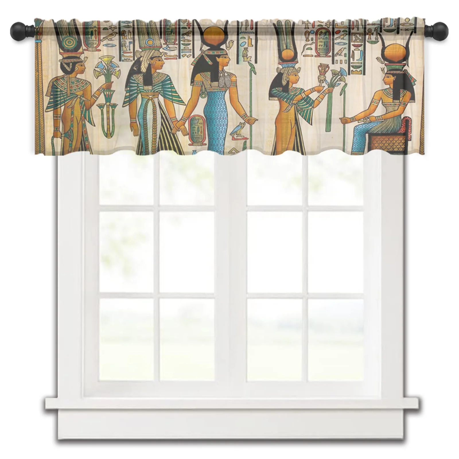 Egyptian Pharaonic Culture Short Tulle Curtain Bedroom Sheer Window Yarn Drapes for Kitchen Living Room Decor Voile Curtains