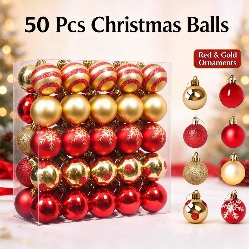 4CM Christmas Ball 50 Pieces Plastic Electroplated Christmas Light Bulb Decoration for Home Improvement Gifts