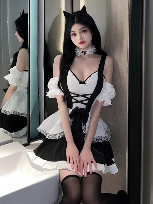 

Sweet Fashionable Lace Trim Short Skirt Set with Bridesmaid Uniform Cake Design Strap Vestibule Polyester Material A-Line Skirt