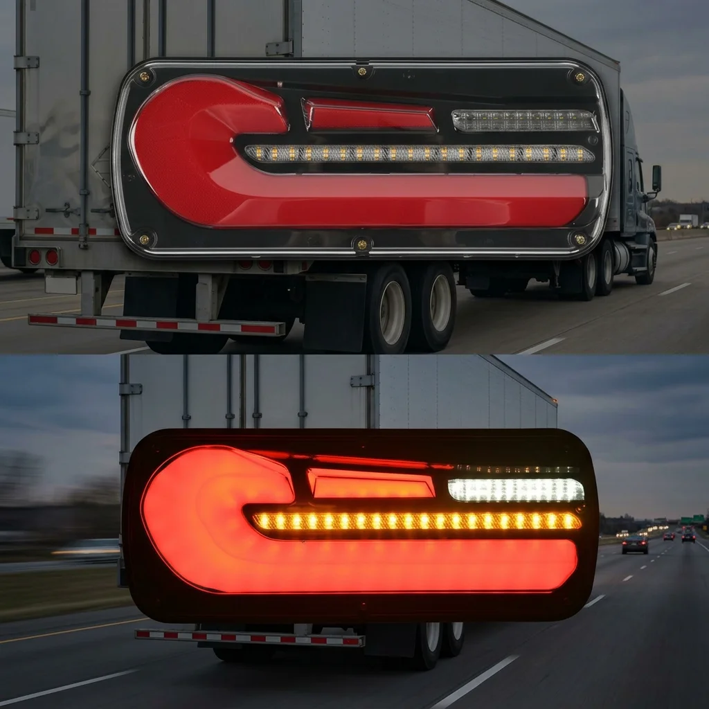 33CM 12-24V LED Tail Light for Truck Trailer, 140-2 Metal Housing Brake Turn Signal Reverse Lamp Rear Combination Light 2PCS