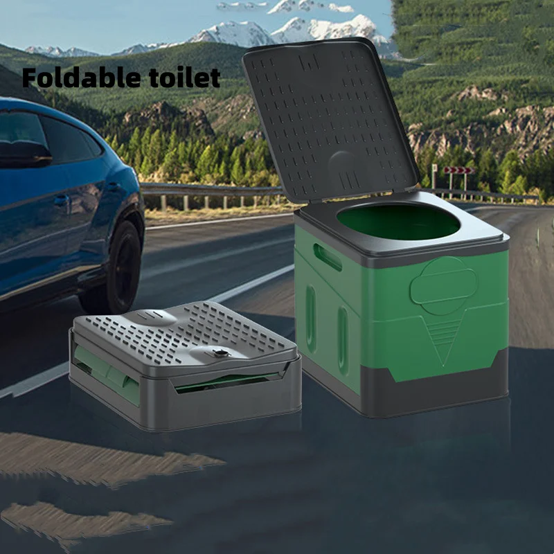 

Outdoor foldable toilet car portable toilet movable toilet camping style toilet curing agent emergency kit