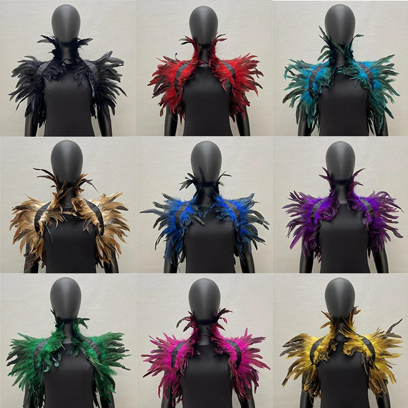 Feather Shrug Shawl Gothic Punk Feather Cape Natural Feather Shrug Shawl Women Halloween Cosplay Stage Show Costume Hot Sale