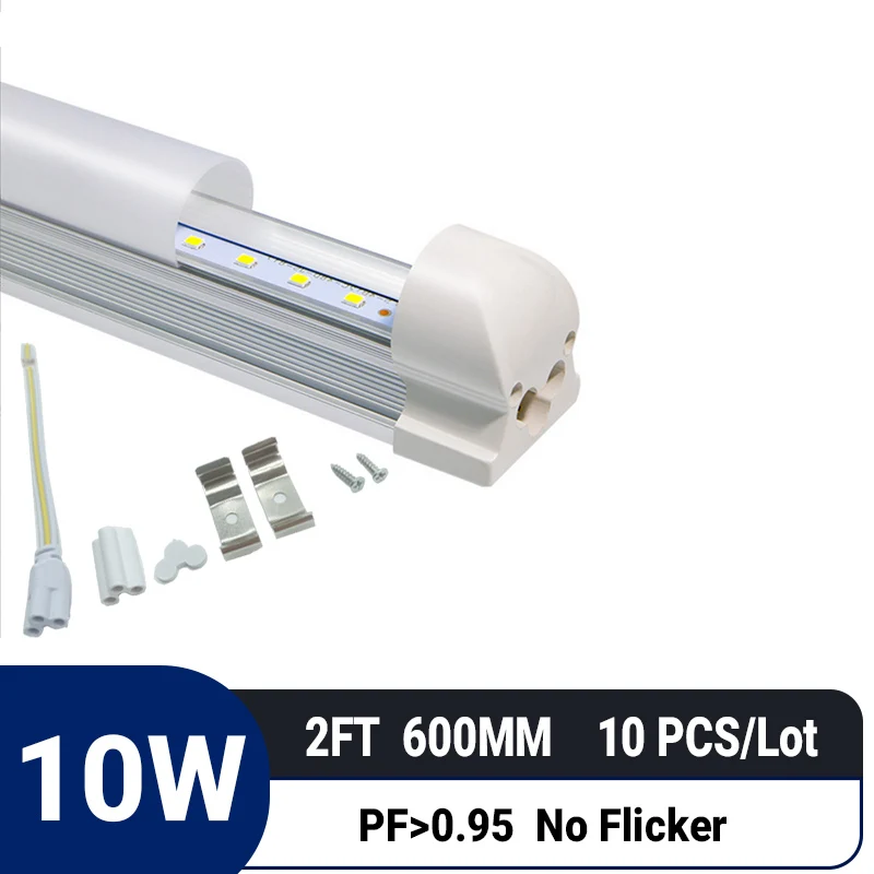 

10pcs/lot 2ft 600mm 10W T8 Integrated LED Tube -High PF 0.95| Flicker-Free|Non-Dimmable |Energy Saving|Replace floursent tube