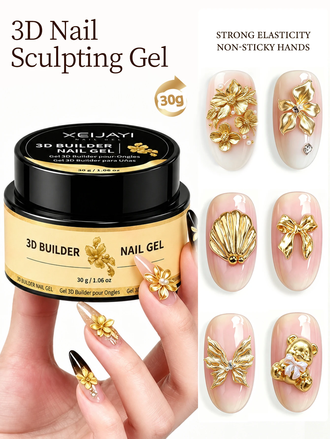 1 Stück Goldenes Nagelverlängerungs-Gel, 3D-Nagelmodellier-Gel für natürliche Nagelspitzen, UV/LED-Gel zum Ablösen mit Hochglanz-Finish