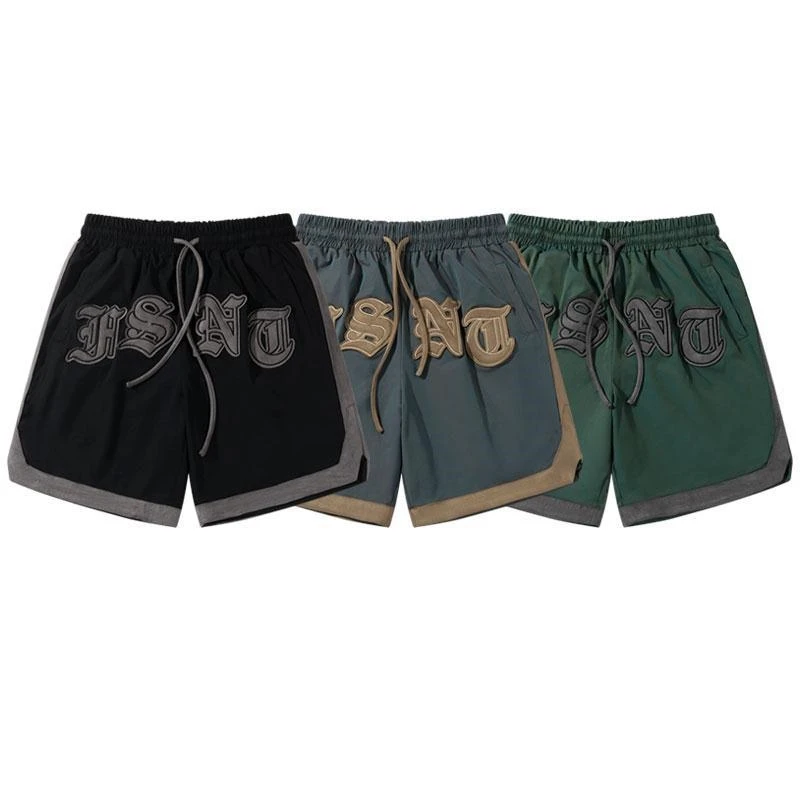 American Vintage High Street Gothic Letter Embroidered Shorts Men's Fashion Summer Loose Street Sports Capris