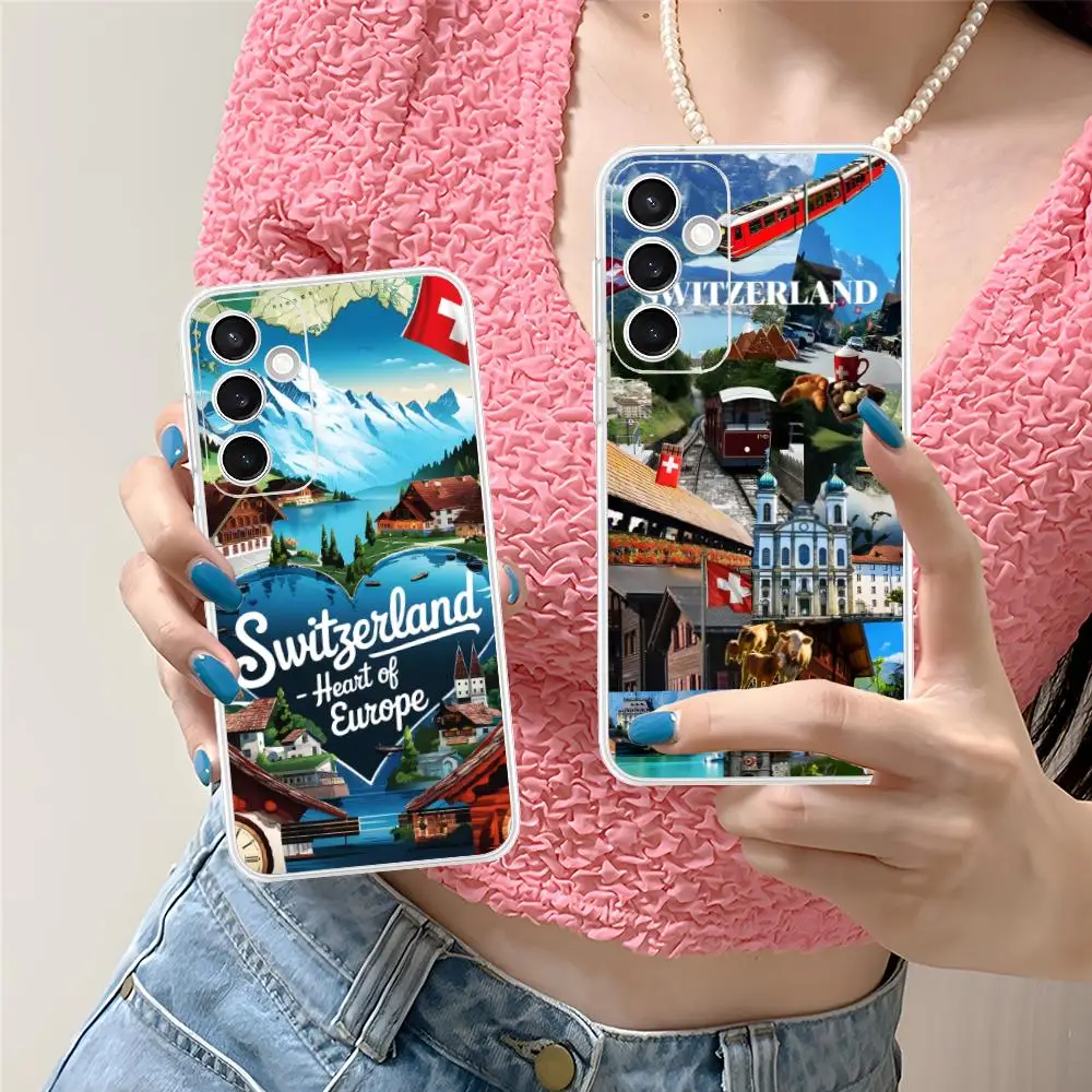سويسرا العلم قضية الهاتف المحمول لسامسونج غالاكسي S25 S24 S23 S22 S21Plus FE الترا واضح اللون غطاء غطاء جميل #4
