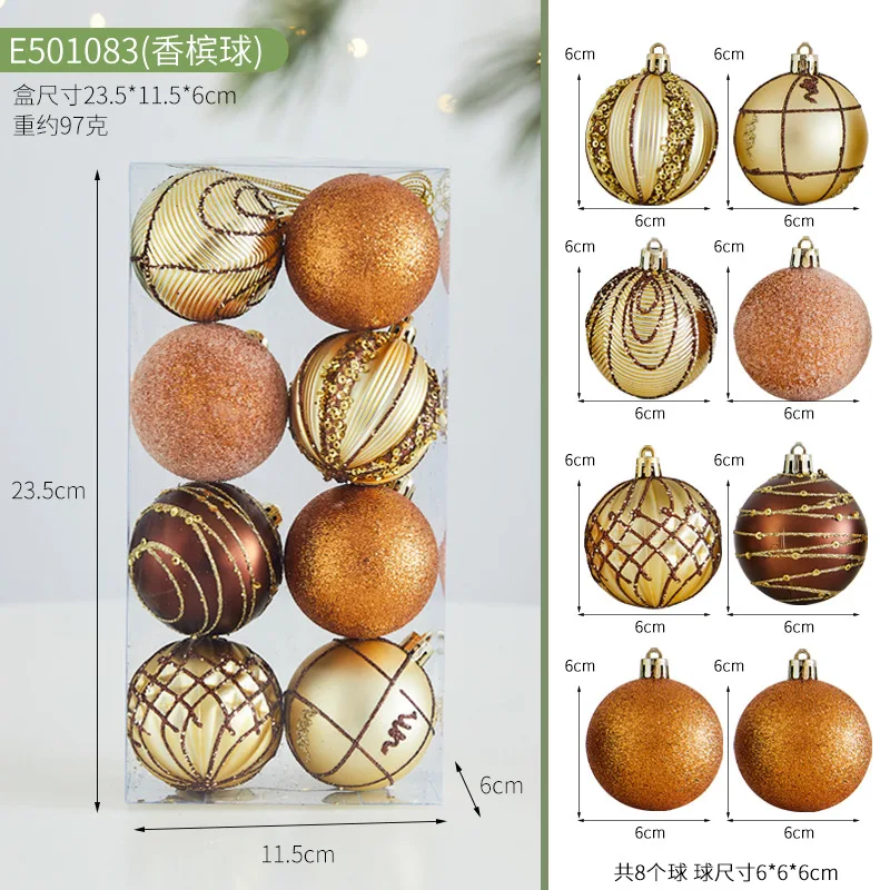 

6cm 8Pcs Christmas Decoration Painted Light-up Balls Christmas Tree Accessories Set Mall Scene Layout Hangings