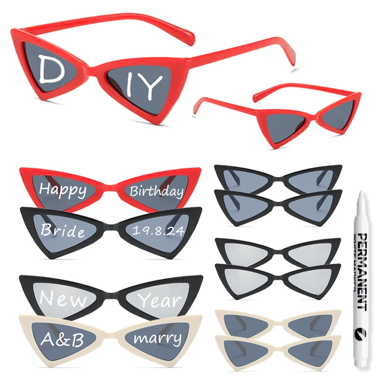 KAMMPT 12 Pack Triangle Shaped DIY Sunglasses Women 2024 Fashion Cat Eye Outdoor Rave Sun Glasses Trendy Vintage Vacation Shades