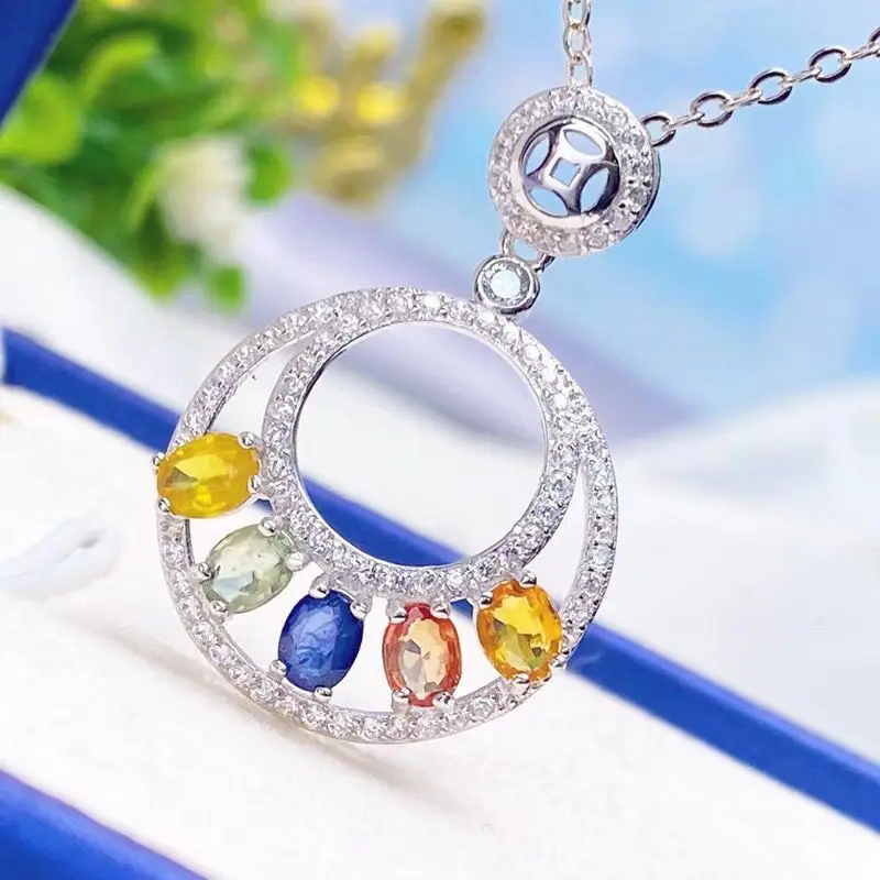 ZECAA Sapphire Fine Jewelry Woman Color Sapphire Pendant With Natural Sapphire Stone 3*4mm Lady Pendant Jewelry For Wedding