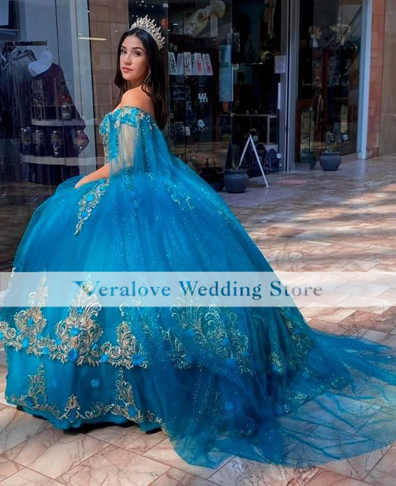 Elegant Blue Quincenara Dresses With Warp Sequined Applique Vestidos De Quinceañera 2024 Sweet 16 Prom Gowns Pageant Dress