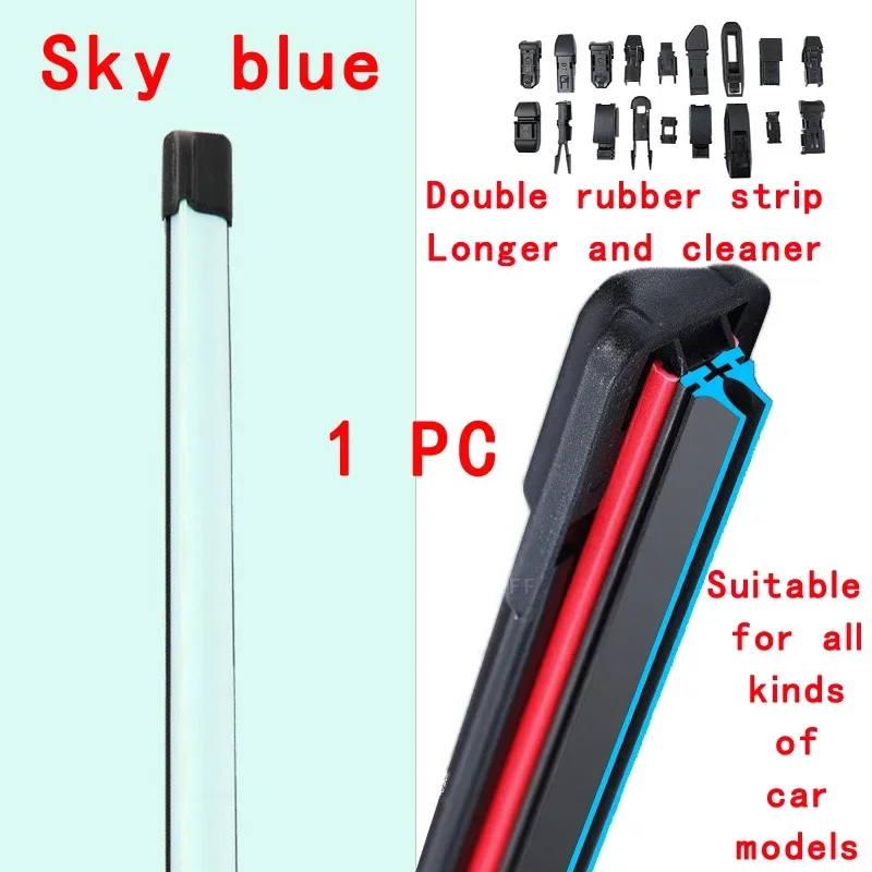 

Sky blue Car Windshield Wiper blades Universal Soft Double layer Rubber Frameless Bracketless 14" 16" 19" 20" 21" 22" 24"26"