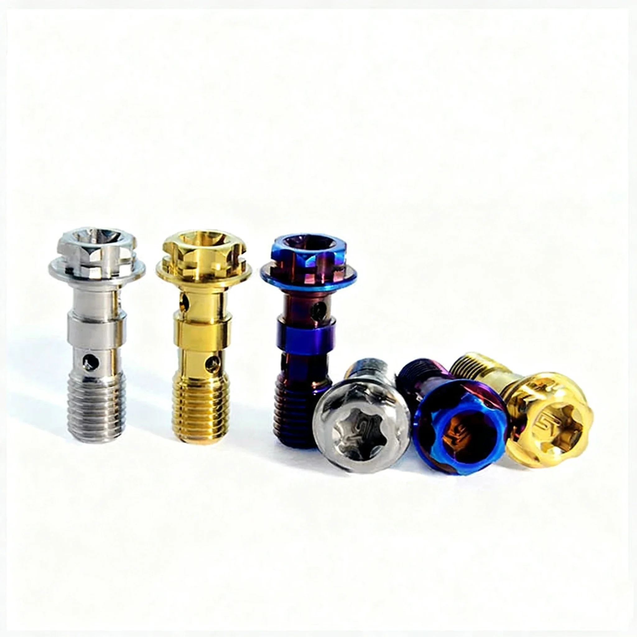 

1Pcs Titanium Alloy Fancy Bolts Screw M10x1.0/1.25mm Single/Double Hole Caliper Brake Oil Pipe Motorcycle Modification Screws