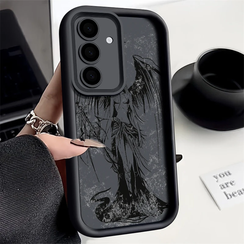 Cool Dark Goddess Phone Case For Samsung S24 S23 S22 Ultra Plus S21 A55 A54 A53 A52 A25 A15 5G Anti Drop Silicone Cover Y2k