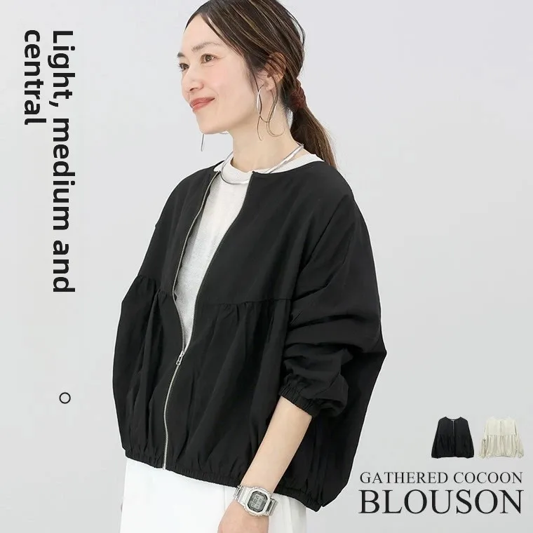 

Повседневная свободная женская солнцезащитная куртка, простой дизайн на молнии, полиэфирное волокно, длинная све, круглая верхняя одежда Ne ort